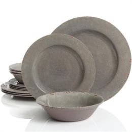 Studio California Mauna 12 Piece Heavyweight Melamine Dinnerware Set, Gray