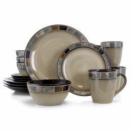 Gibson Elite Casa Gris Reactive Glaze 16 Piece Dinnerware Set in Cream and Grey