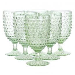 Martha Stewart 6 Piece 14.2 Ounce Clear Glass Hobnail Goblet Drinkware Set in Green