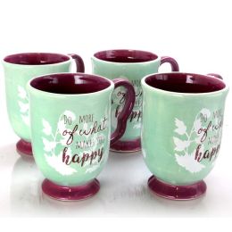 Urban Market Life on the Farm 4 Piece 18.75 Ounce Durastone Footed Cup Set in Teal and Purple