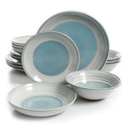 Gibson Elite Sunbreeze 16 Piece Terracotta Double Bowl Dinnerware Set in Blue, Service for 4