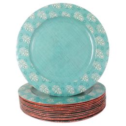 Studio California Solina 12 Piece 11 Inch Melamine Dinner Plate Set in Decorated Aqua