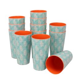 Studio California Solina 20 oz. Melamine Tumbler Cup in Decorated Aqua, Set of 12