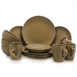 Elama Bristol Grand 16-Piece Dinnerware Set, Warm Taupe