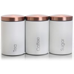 MegaChef Essential Kitchen Storage 3 Piece Sugar, Coffee and Tea Canister Set in Matte White