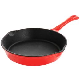 MegaChef Enameled Round 8 Inch PreSeasoned Cast Iron Frying Pan in Red