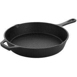 MegaChef 10 Inch Round Preseasoned Cast Iron Frying Pan with Handle in Black