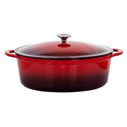 MegaChef 7 Quarts Oval Enameled Cast Iron Casserole in Red