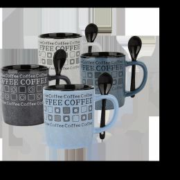 Coffee Mug and Spoon Set (8 Pieces - 4 Mugs + 4 Spoons) (Pack of 1)