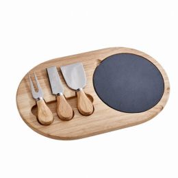 3 Piece Cheese Set Slate & Wood Board, Wood Handles (Pack of 1)