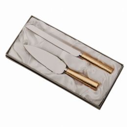 Gold Hammered Handle Knife/Server Set 13" (Pack of 1)