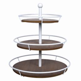 Farmhouse 3 Tiered Round Metal and Wood Decorative Tabletop Tray Stand (Pack of 1)