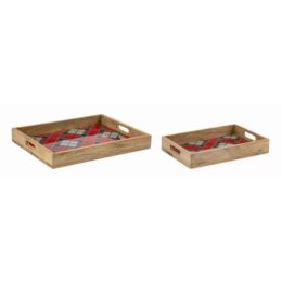 Plaid Tray (Set of 2) 16"L x 10.75"W, 20"L x 16"W Wood