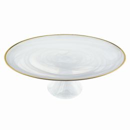 Handcrafted Optical Glass and White Gold Footed Cakestand With Gold Rim (Pack of 1)