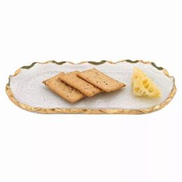 14" Glass Oval Edge Gold Leaf Platter (Pack of 1)