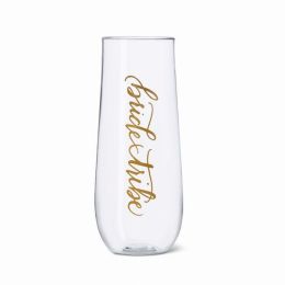 Bride/Bridesmaid Durable Plastic Stemless Champagne Glass 11 oz. (Pack of 1)