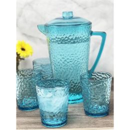 Acrylic Set of 5 Drinking Wares Hammer set - 1pc 2.75 QT Pitcher + 4pcs 16 oz DOF Tumblers