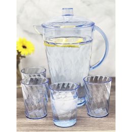 Acrylic set of 5 drinking wares Wave set - 1pc 2.75 QT pitcher + 4pcs 14 oz DOF Tumblers
