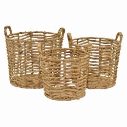 Plutus Brands Waterhyacinth Basket in Brown Natural Fiber Set (Pack of Set of 3)