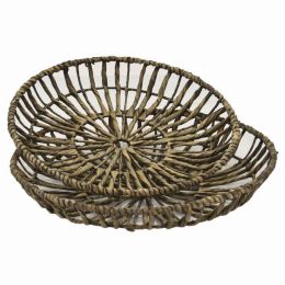 Plutus Brands Waterhyacinth Tray in Brown Natural Fiber Set of 2