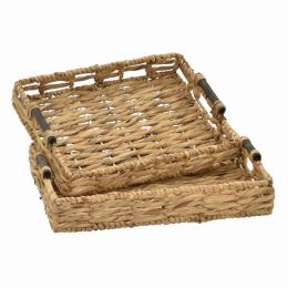 Plutus Brands Waterhyacinth Tray in Brown Natural Fiber Set (Pack of Set of 2)