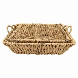 Plutus Brands Tray - Water Hyacinth in Brown Natural Fiber Set (Pack of Set of 2)