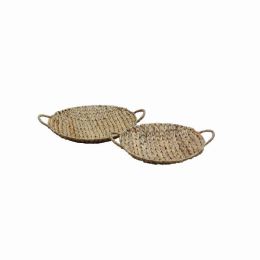 Plutus Brands Water Hyacinth Tray in Brown Natural Fiber Set of 2