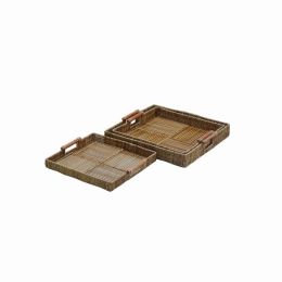 Plutus Brands Rattan Tray in Brown Natural Fiber Set (Pack of Set of 3)