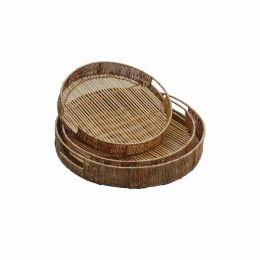 Plutus Brands Rattan Tray in Brown Natural Fiber Set of 3