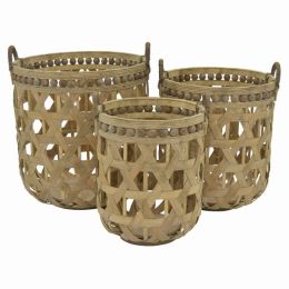 Plutus Brands Wood/bamboo Basket in Brown Natural Fiber Set (Pack of Set of 3 )