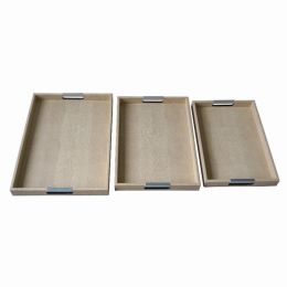 Plutus Brands Wood Tray in PU-Faux Leather Set (Pack of Set of 3 )