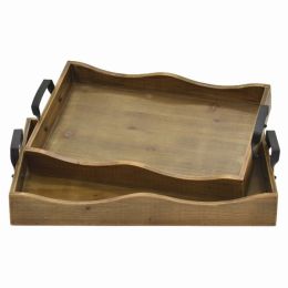 Plutus Brands Woos Tray With Handle in Colored Wood Set (Pack of Set of 2)