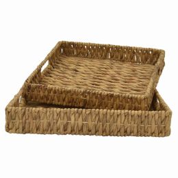 Plutus Brands Water Hyacinth Tray in Brown Natural Fiber Set (Pack of 1 Set (2 Pieces))