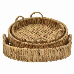 Plutus Brands Water Hyacinth Tray in Brown Natural Fiber Set (Pack of 1 Set (3 Pieces))