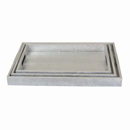 Plutus Brands Wood Tray in Silver Wood Set of 3