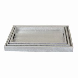 Plutus Brands Wood Tray in Silver Wood Set of 3