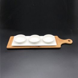 A mignardises (petit four) serving set with Bamboo long tray and Porcelain dishes to match (Pack of 1 Set of 5)